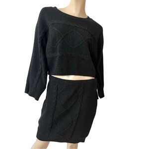Crystal Doll- charcoal grey cable knit skirt and sweater set- large
